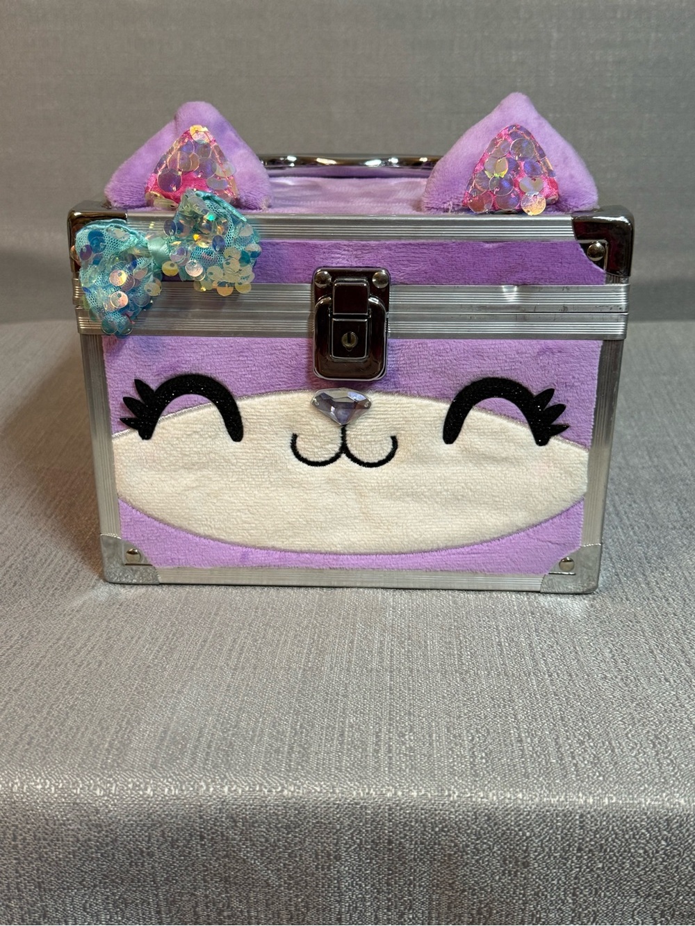 Kids Plush Purple Animal Jewelry Box with Sequin Bow